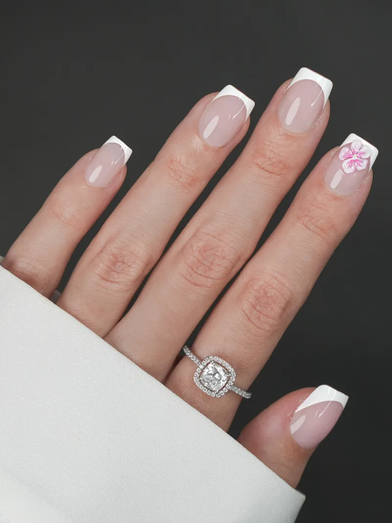 Roxy Nails Paris Magnolia french manicure press-on nails with 3D white flower detail