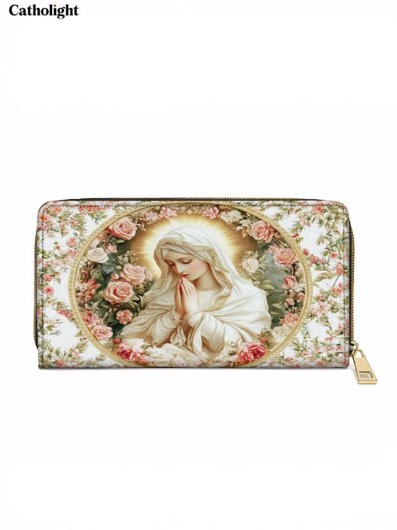 Catholight Virgin Mary's Grace Leather Wallet Purse with Virgin Mary and roses design