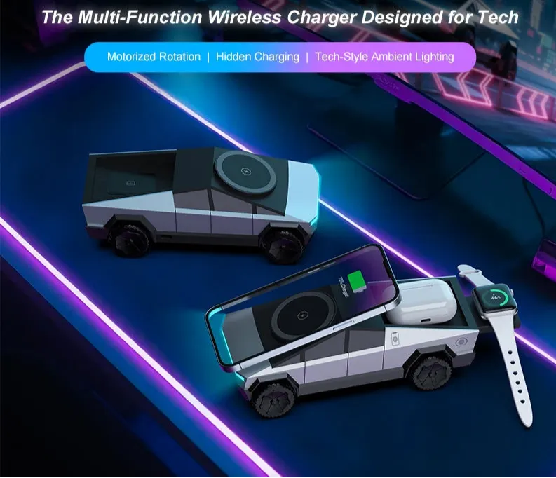 Kicklo 3 in 1 Wireless Charging Station with phone, watch, and earbuds charging