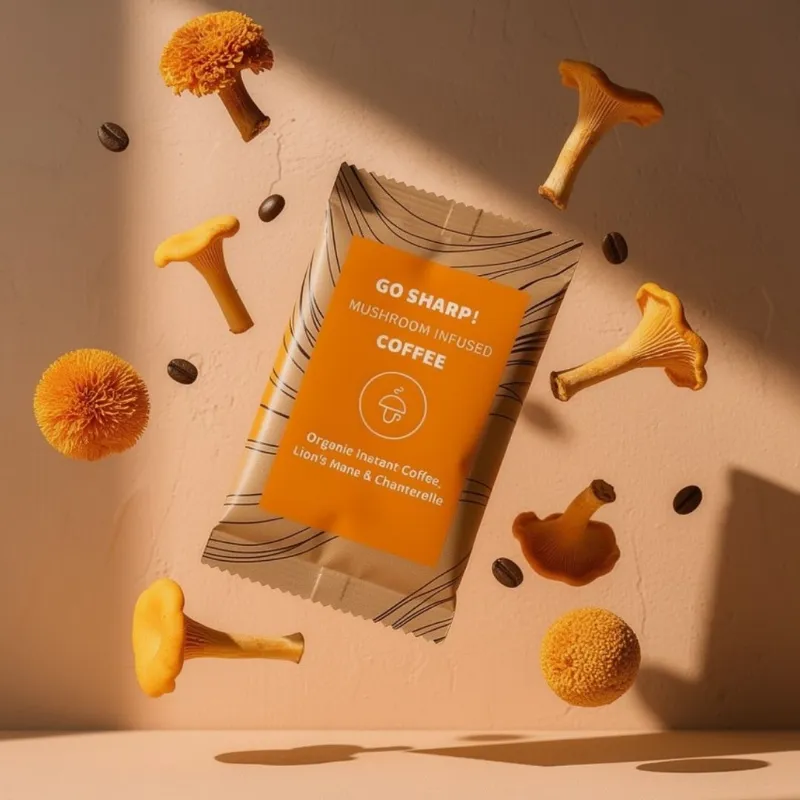 Mushroom Cups Go Sharp organic coffee with Lion's Mane and Chanterelle