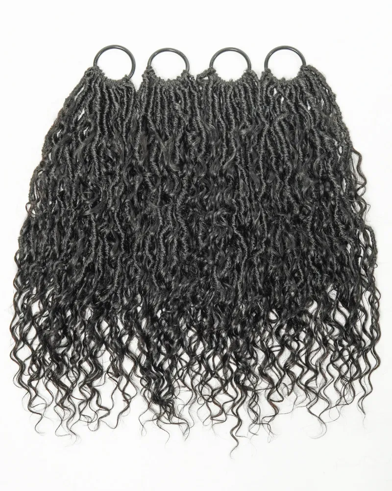 Jaliza 18 inch Pre Looped Crochet Boho Locs with human hair boho curls showing looped ends