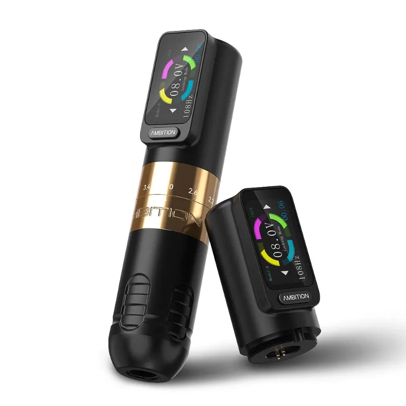 Ambition Tattoo Seher Wireless Tattoo Pen Machine with adjustable stroke dial on aluminum body