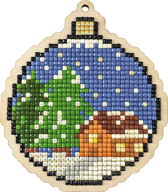 Varvikas 5D Diamond Painting Pendant Christmas Toy Ball, 12.5x12.5 cm on wooden base with festive bauble design