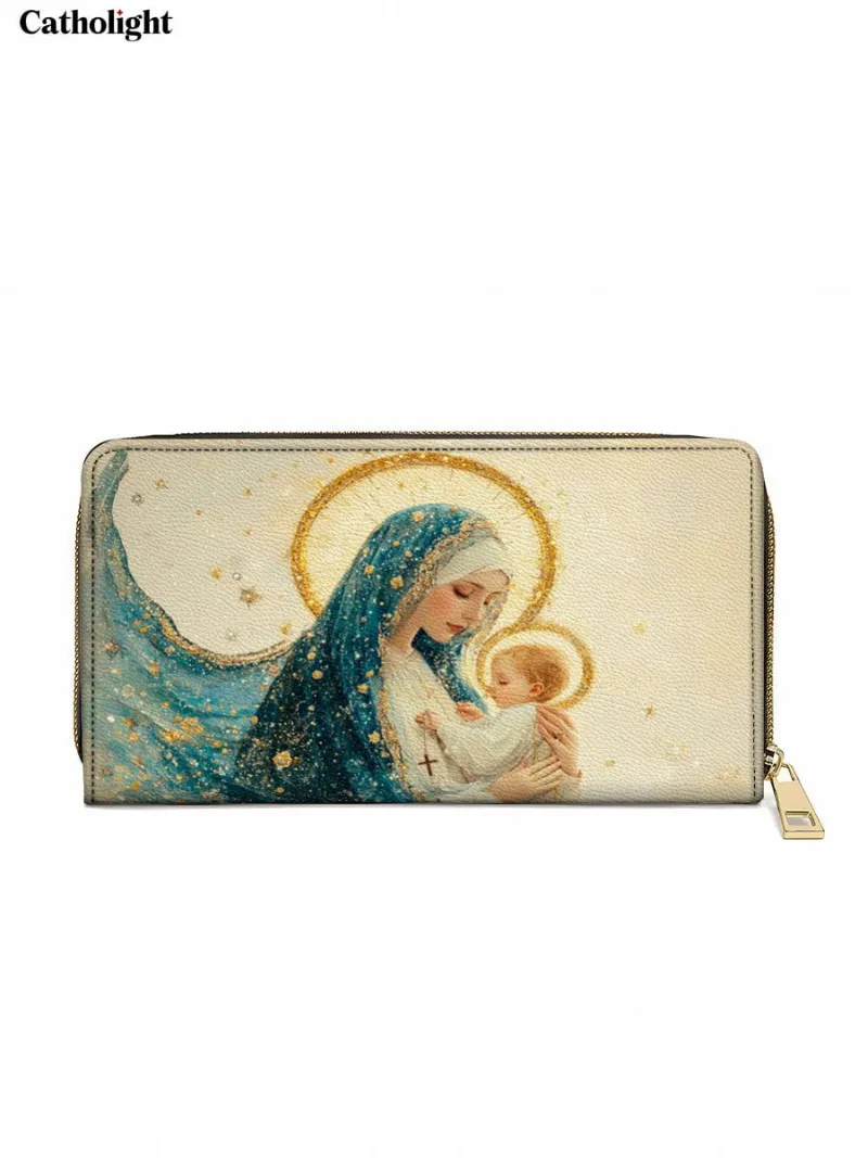 Catholight Divine Mother's Embrace Leather Wallet Purse with Mary and Christ artwork