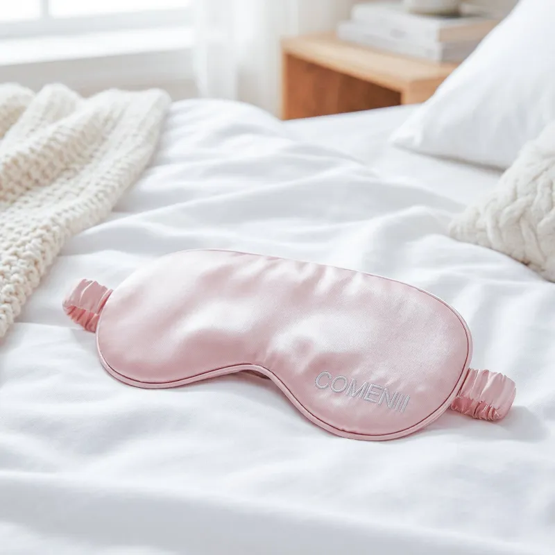 Comenii Relaxing Steam Sleep Mask shown in its sealed packaging and worn over closed eyes