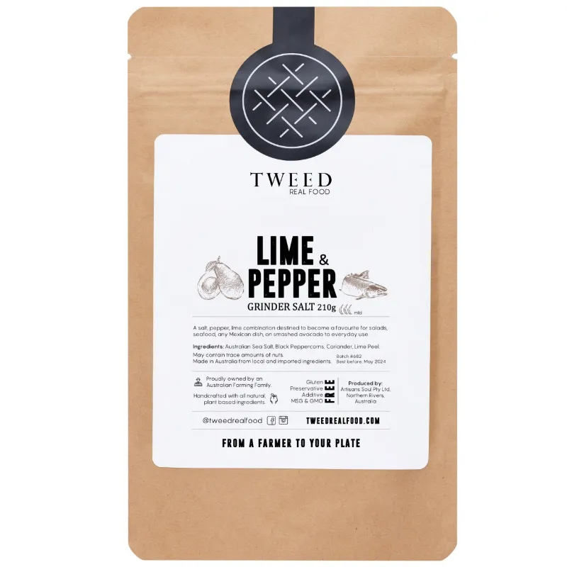 Tweed Real Food Lime and Pepper Grinder Salt - Bulk Satchel in resealable pouch
