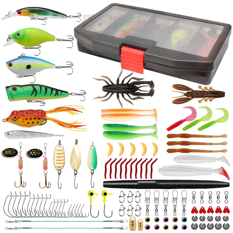 Truscend Fishing Lure Making Kit with Tackle Box containing 128 pieces of assorted lures and accessories