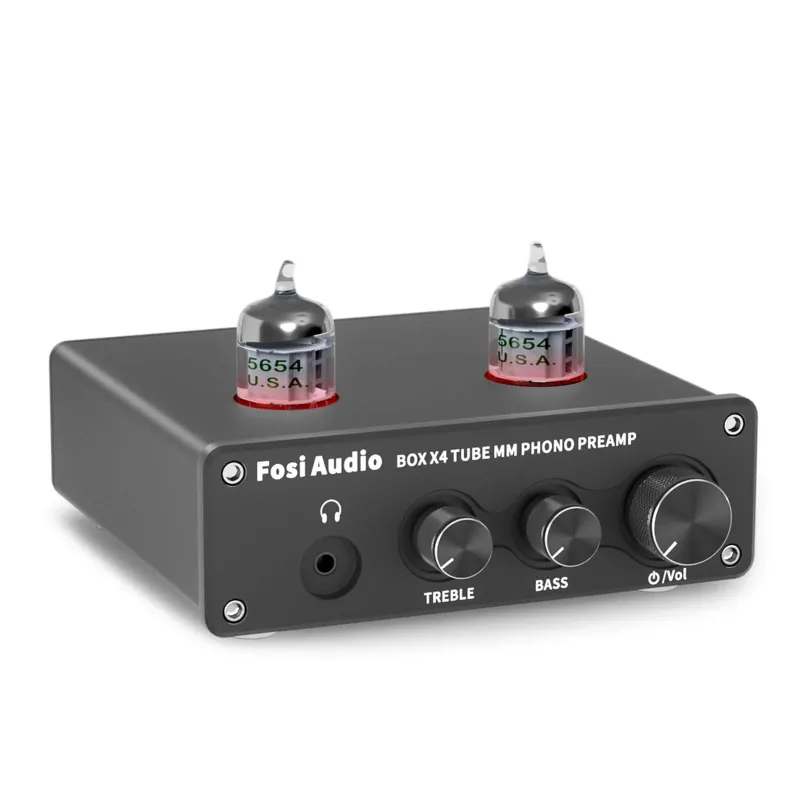 Fosi Audio Box X4 MM Turntable Phono Preamplifier with dual vacuum tubes and headphone output