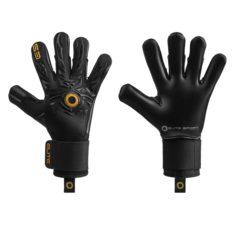 EliteSportUSA Revolution X Aurum 2026 - 2027 Goalkeeper Gloves showing Flash X cut and embossed backhand