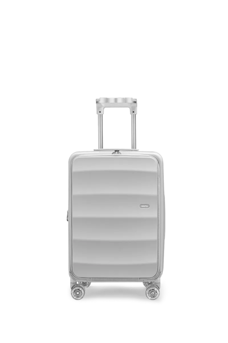 4MYTU Tank Carry-On in Harbor Mist front-opening suitcase with polycarbonate shell and spinner wheels
