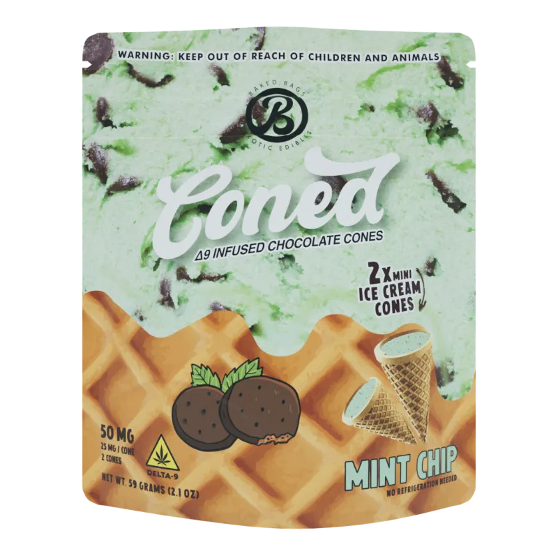 Baked Bags CONED Mint Chip 2-Pack Delta-9 mini chocolate-filled waffle cones