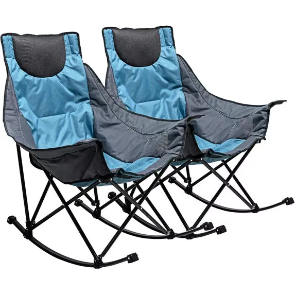 SunnyFeel Outdoor 2pk Heavy Duty Oversized Rocking Camping Chair in blue with carry bag