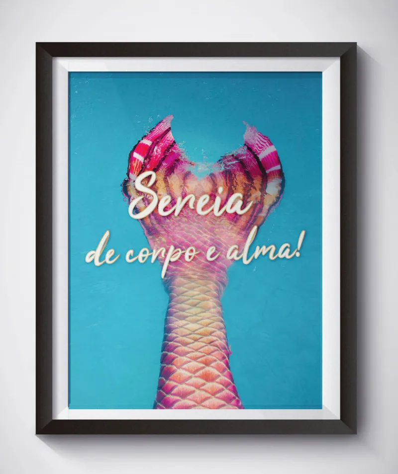Sereia Guardiã Sereia de corpo e alma! decorative wall frame with black frame and fabric print