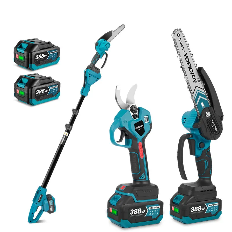 NewBeny Cordless 8" Chainsaw & 32mm Pruning Shears & 1.7m High Pole Combo Kit, three garden tools with batteries and charger