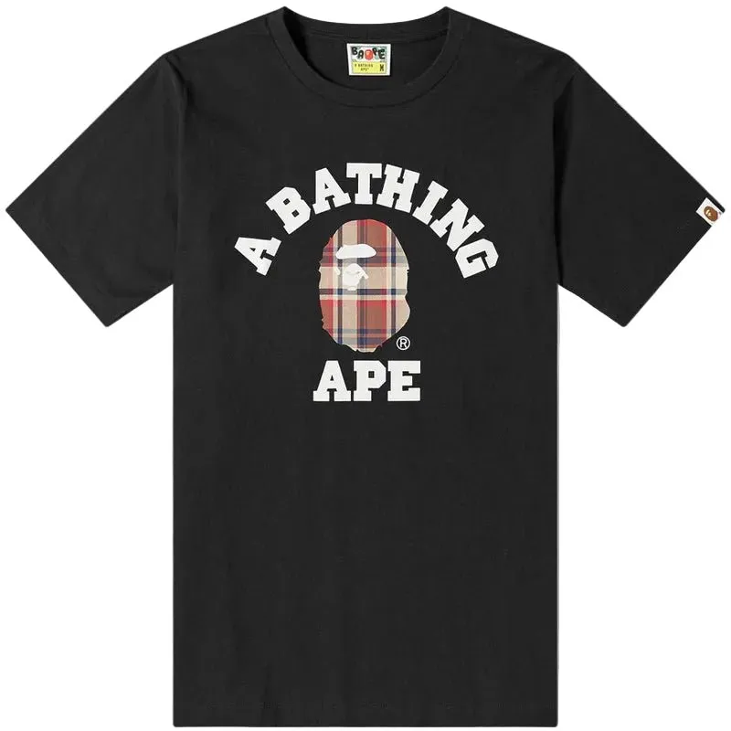 AfewVibe A Bathing Ape BAPE Check College Tee with checkered Ape Head on front