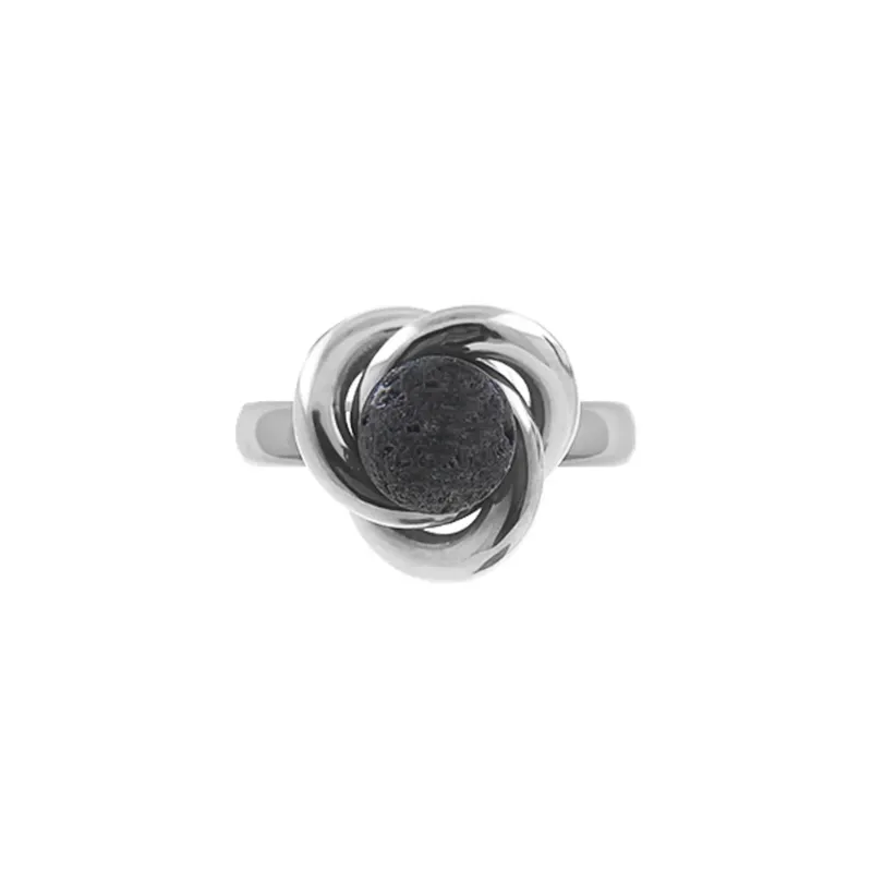 Nammi Celtic Knot Titanium Ring with Lava Stone showing elegant Celtic design with 8mm lava stone centerpiece