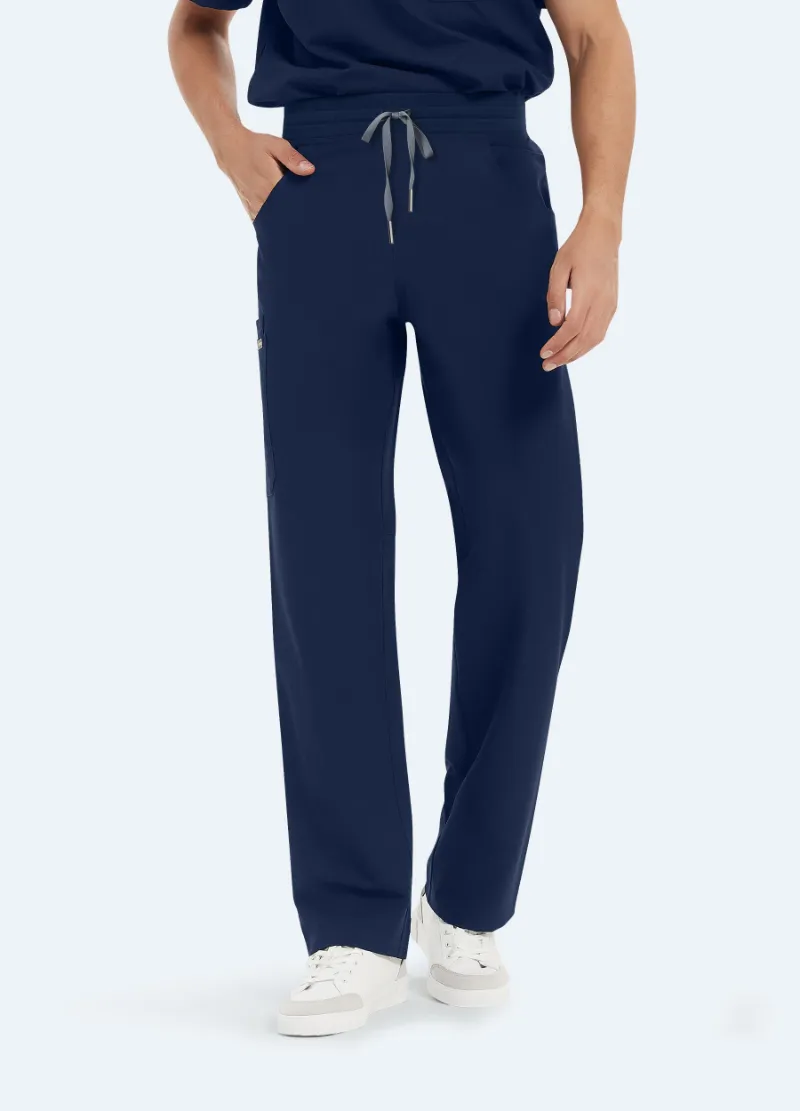 COMENII ProEase™ Essential Scrub Pant in Navy, full-length view showing straight leg and waistband