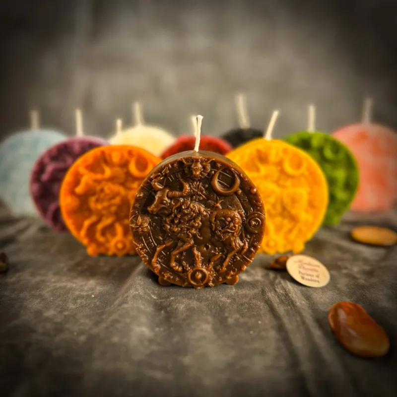 Spirit Nest Beeswax Taurus Zodiac Spell Candle in packaging showing Bull symbol