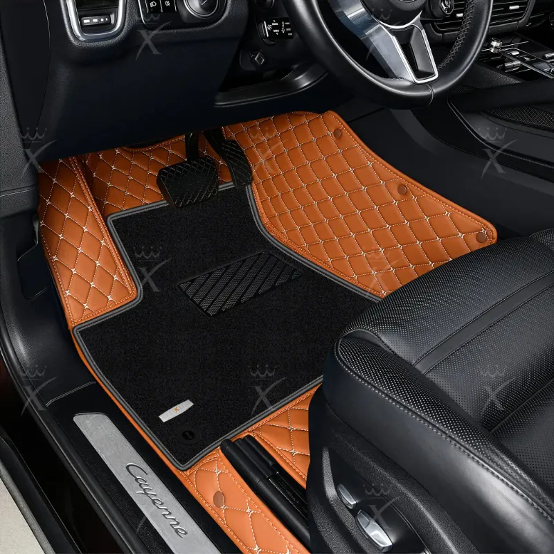 Luxus Car Mats Diamond Double Layer floor mats in caramel brown with black top carpet