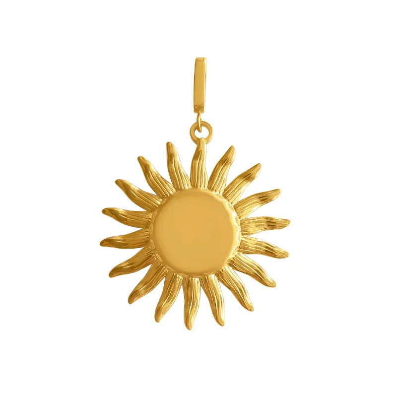 DORSYA Gold Sun Charm with polished centre and textured ray details in gold plate