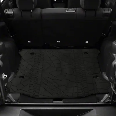 Sunpie Cargo Mat Trunk Liner for 2011-2018 Jeep Wrangler JKU 4 Door showing black textured TPE rubber