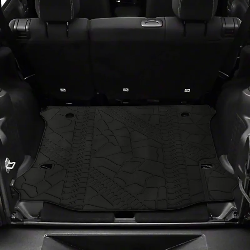 Sunpie Cargo Mat Trunk Liner for 2011-2018 Jeep Wrangler JKU 4 Door showing black textured TPE rubber