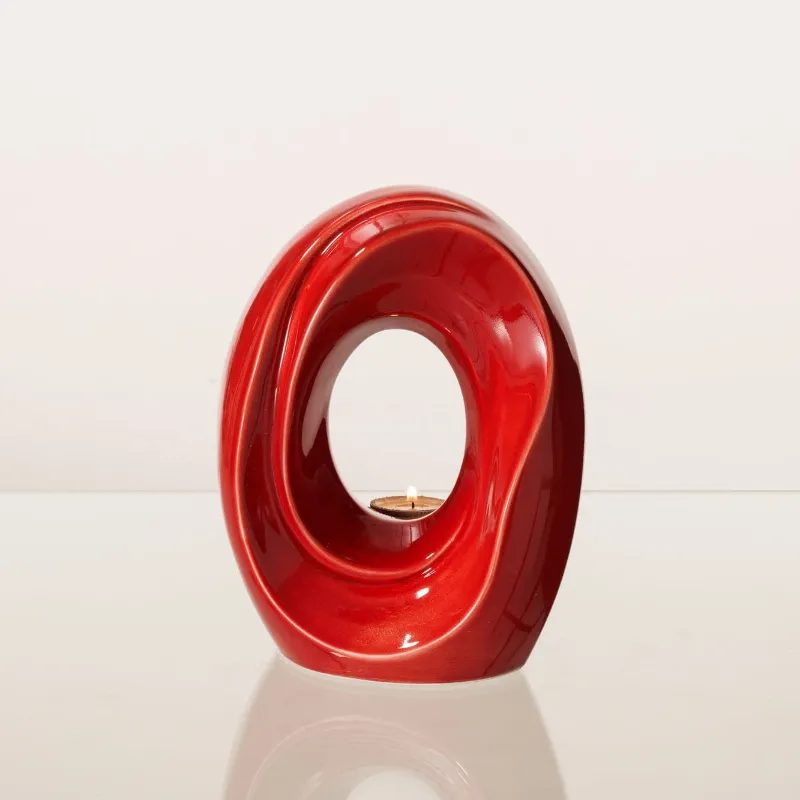 Pulvis Art Urns Artisan Cremation Urn for Ashes The Passage Medium Urn in red ceramic with candle holder