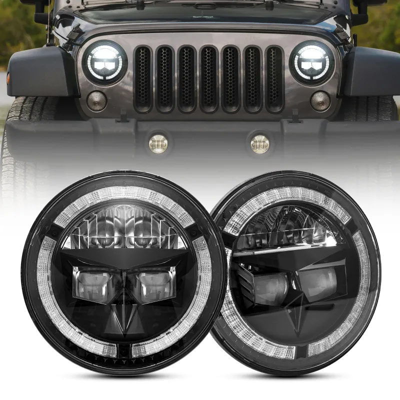 Sunpie 7 inch owl-eye LED headlights with DRL and turn signals for 1976 to 2018 Jeep Wrangler CJ TJ LJ JK JKU and Hummer H1 H2, pair