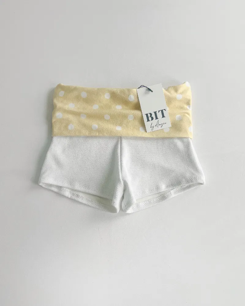Bit By Angie Julissa polka dot cotton foldover shorts (Butter yellow) - yellow polka dot y2k foldover shorts