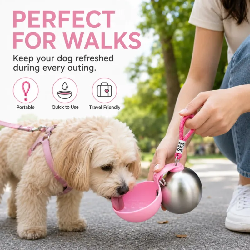 4FurBaby 10 oz Flip-Open 304 Stainless Steel Pet Travel Water Bottle with curved silicone lid