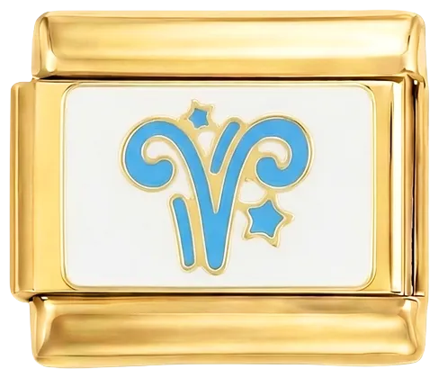 Charms Official Aries Blue, on Gold zodiac charm with ram symbol and blue accent