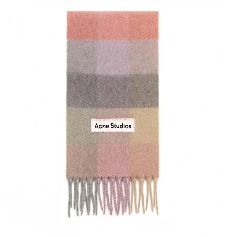 AfewVibe Acne Studios Mohair Checked Scarf Fuchsia Lilac Pink, long scarf with bold colour gradient