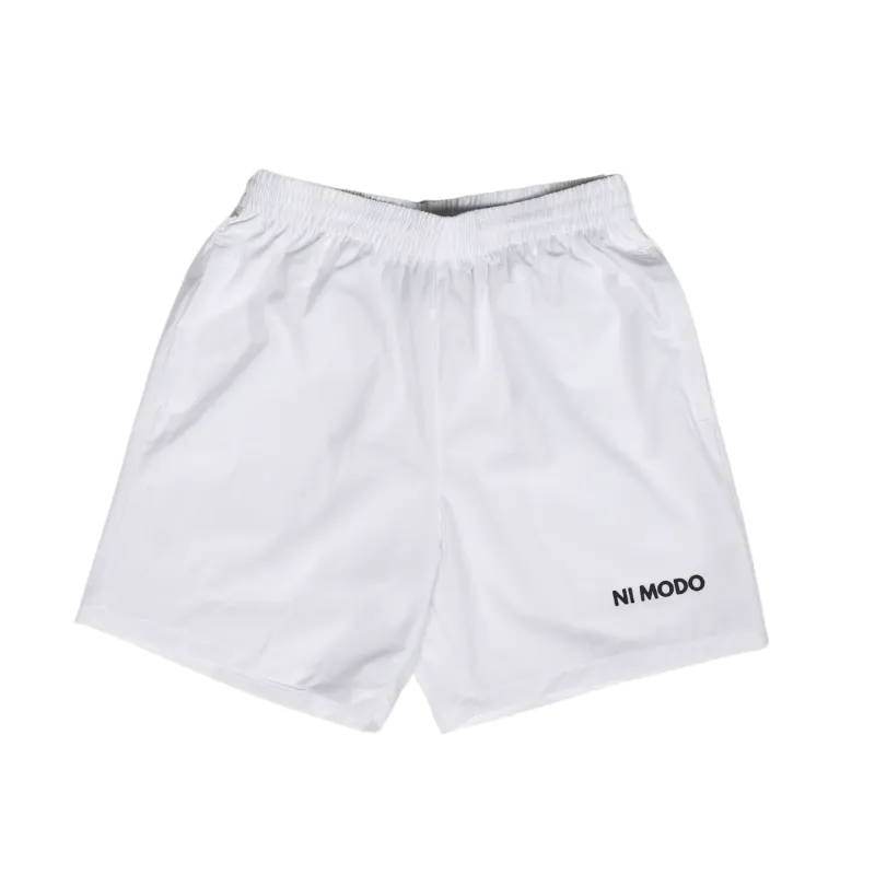Nimodo Training Shorts in Leche White featuring Ni Modo on leg