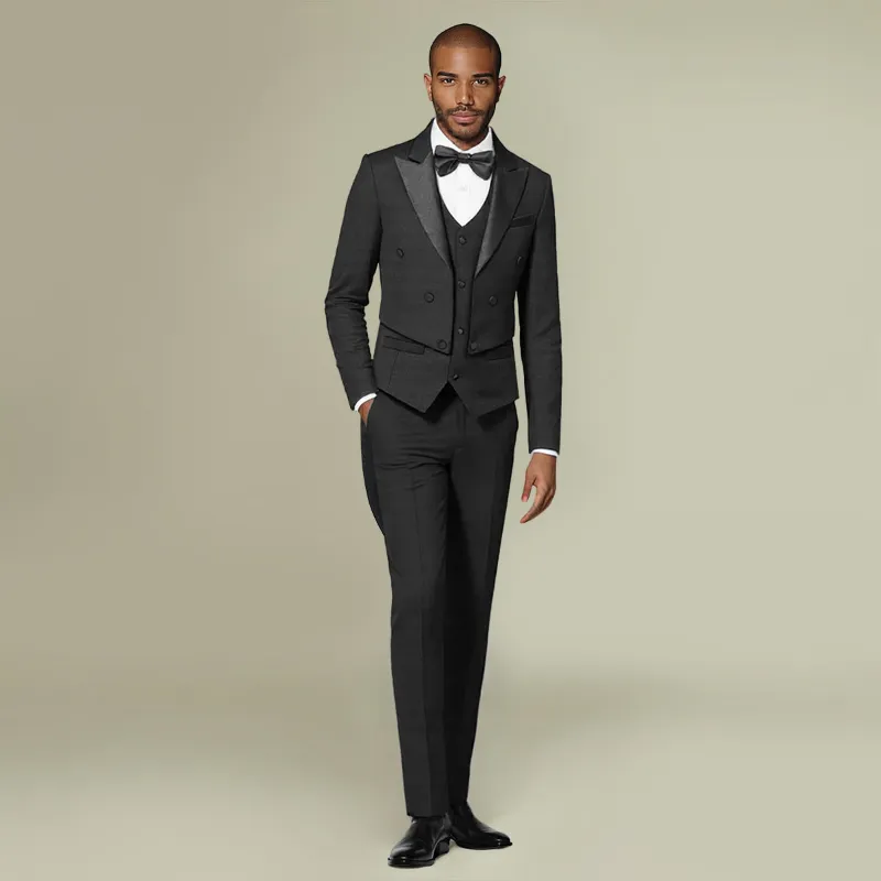 Cloudstyle Black Swallowtailed Dinner Suit 3-Piece Slim Fit, jacket with vest and pants