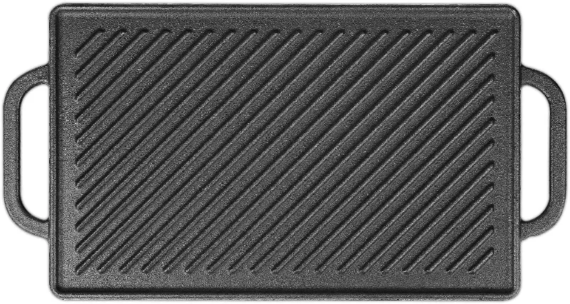 GrillPartsReplacement 13 inch BBQ griddle plate reversible cast iron with handles for stovetop and outdoor use