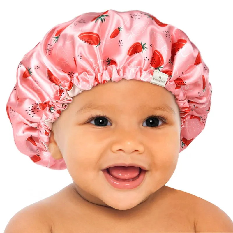 Yanibest red strawberry baby silk satin bonnet, adjustable fit