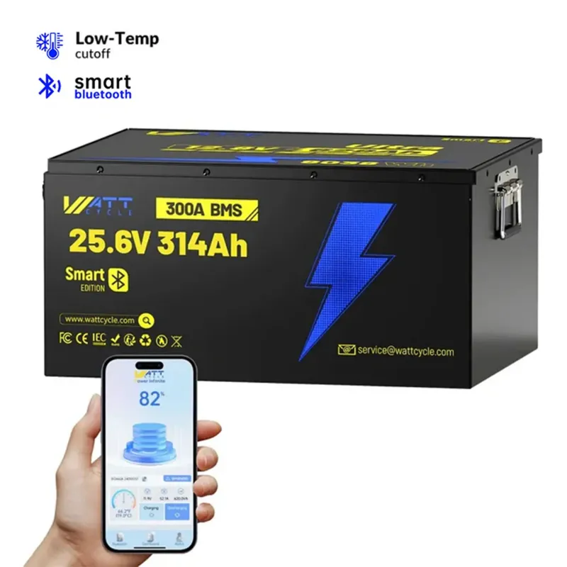 WattCycle 24V 314Ah Ultra Bluetooth LiFePO4 Battery with 300A BMS and M8 terminals