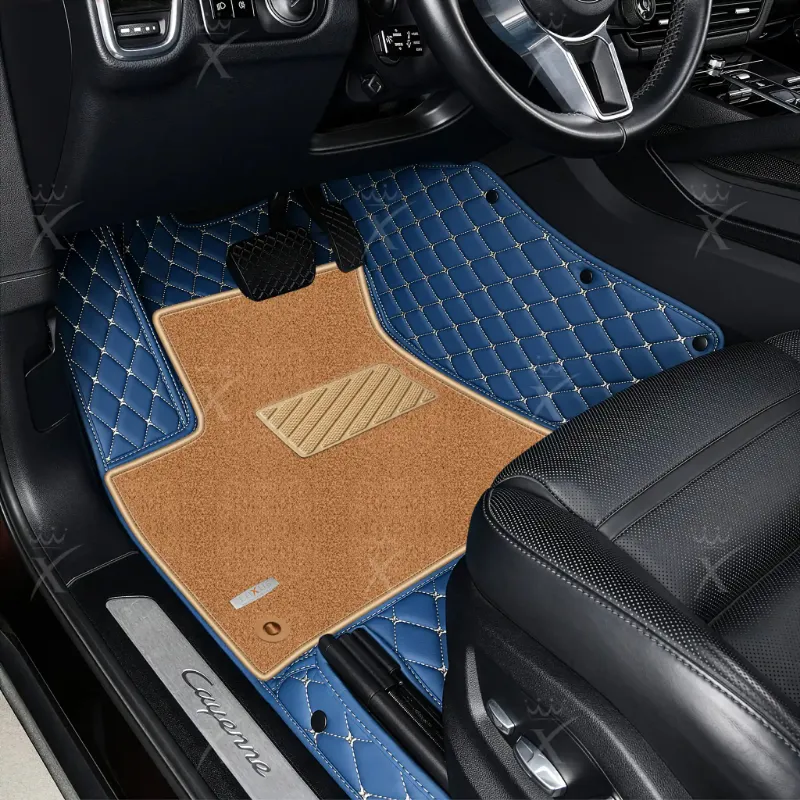 Luxus Car Mats Diamond Double Layer floor mats in vintage blue and beige top carpet