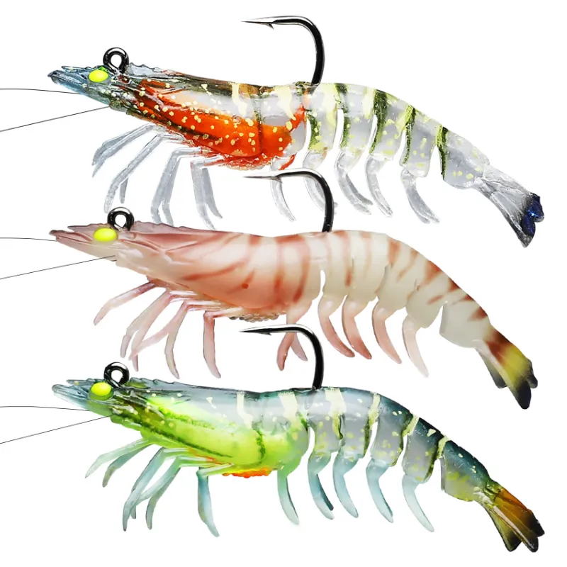 Truscend Fishing Pre-rigged Fishing Jig Lures Lifelike Shrimp Swimbait with glow-in-dark finish