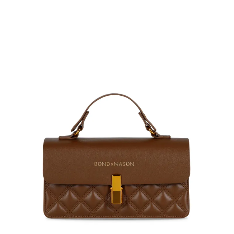 Bond & Mason The Charlotte Handbag in brown showing compact vegan leather bag