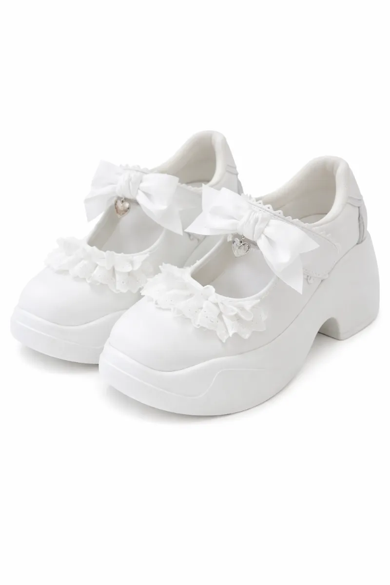 Shoptery Fairy Kei Pastel Blue Plaid Skirt & Lace Bow Mary Jane Sneaker Set with oversized bow and lace trim