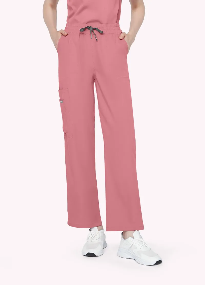 COMENII StyleFlex 6-Pocket Essential Scrub Pant in pink with cargo pockets