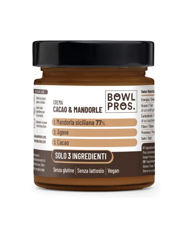 Vegaliano Cocoa and Almonds Spread jar on white background