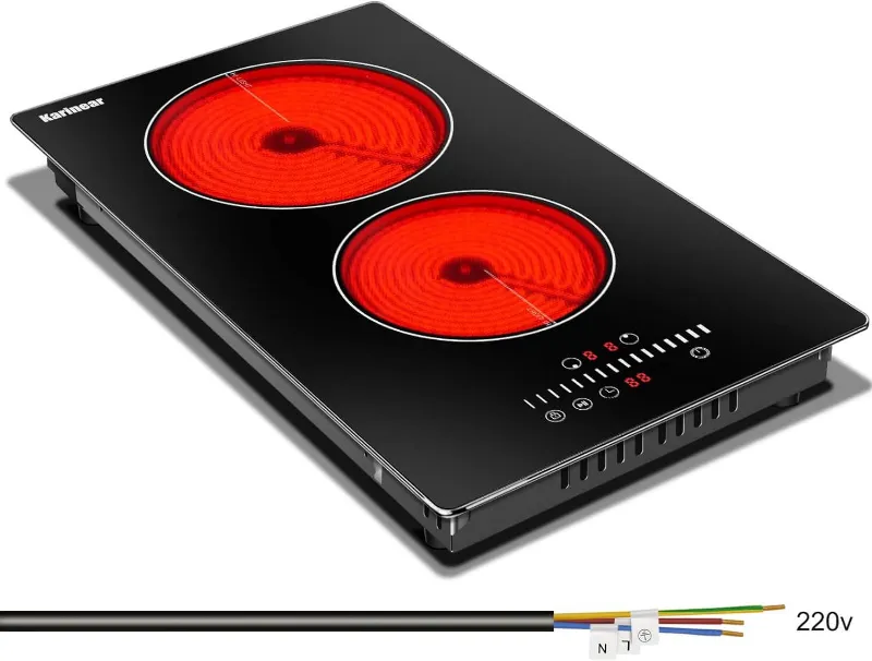 Karinear Appliances 12 Inch 2 Burner Portable Electric Ceramic Cooktop with sensor touch control