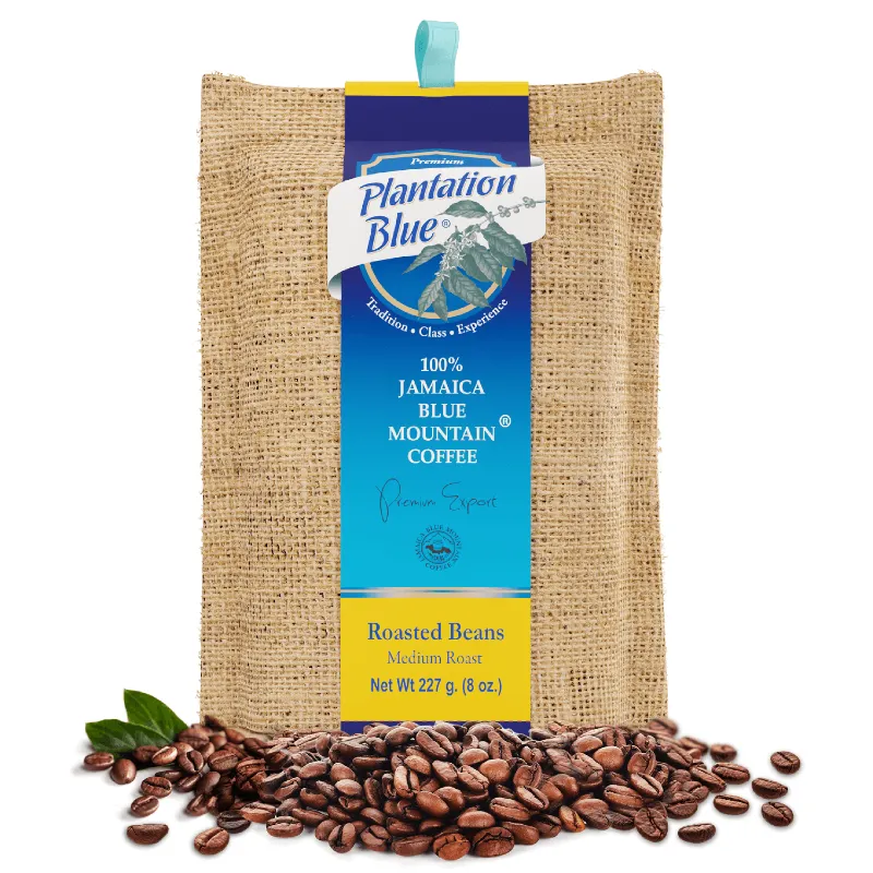 Plantation Blue Coffee 100% Jamaica Blue Mountain Premium Coffee 8oz medium roasted whole beans in foil bag