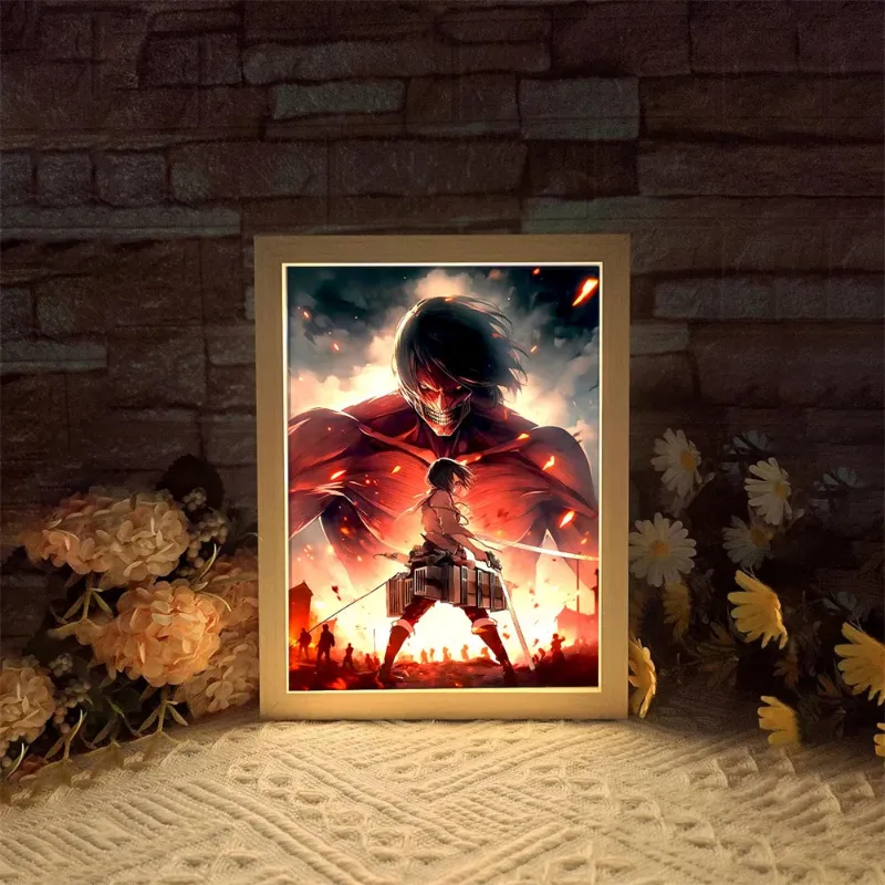 Animeancy Attack on Titan Light Paintings with Levi Eren Mikasa characters illuminated art