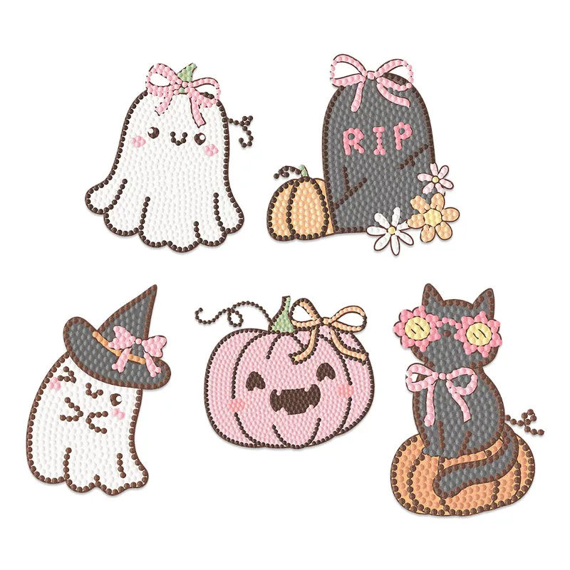 LETISTITCH 480-800 Boo Crew Ornaments diamond painting kit with five Halloween hanging decoration shapes