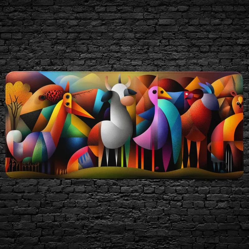 CruArt Abstract Animal Art Desk Mat in vibrant geometric colors