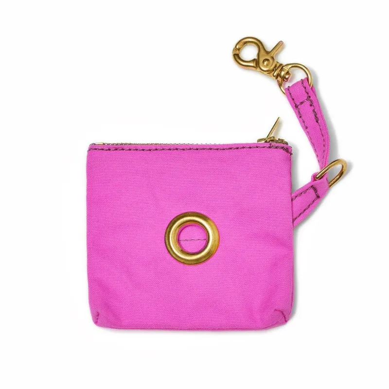 Found My Animal Bright Pink Waxed Cotton Canvas Poop Bag Pouch with brass hardware