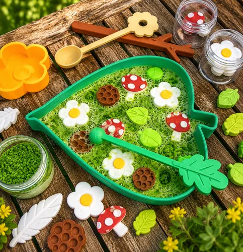 Fun House Toys Mud Kitchen in a Box sensory play kit with nature trays, tools, and mini nature pieces